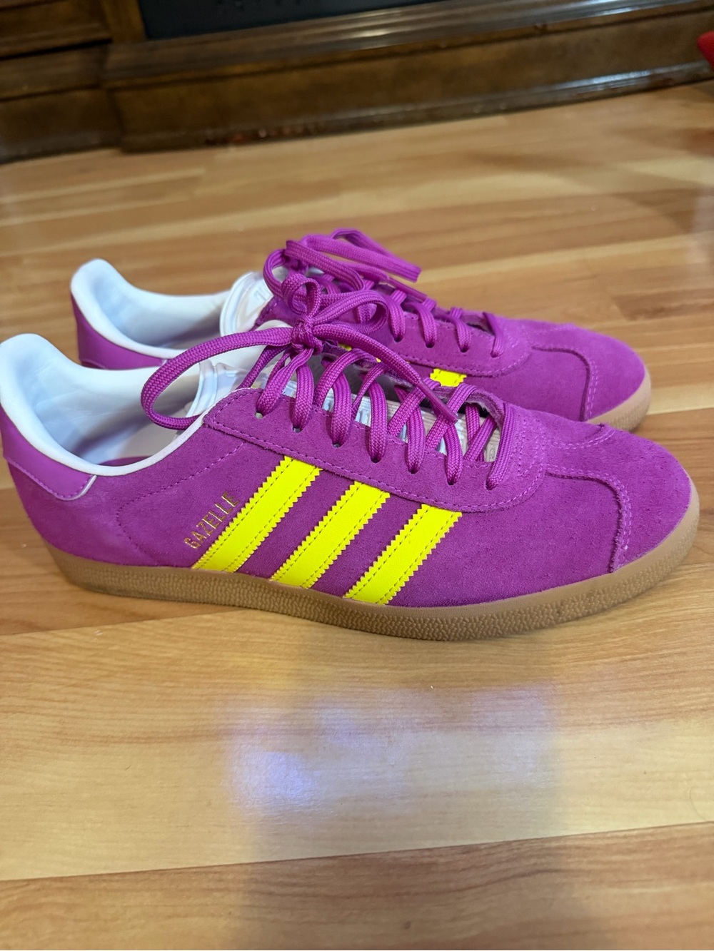 Women’s Adidas Purple Suede Sneakers with Yellow Stripes